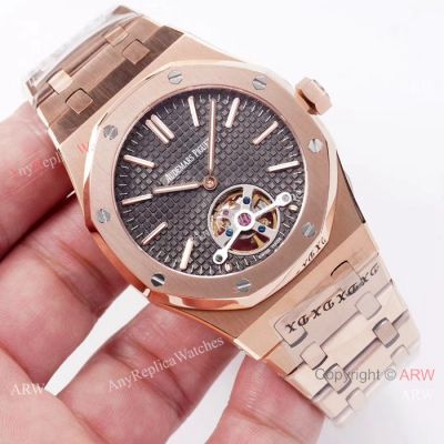 Swiss Copy Audemars Piguet Royal Oak tourbillon Watch Rose Gold Grey Dial